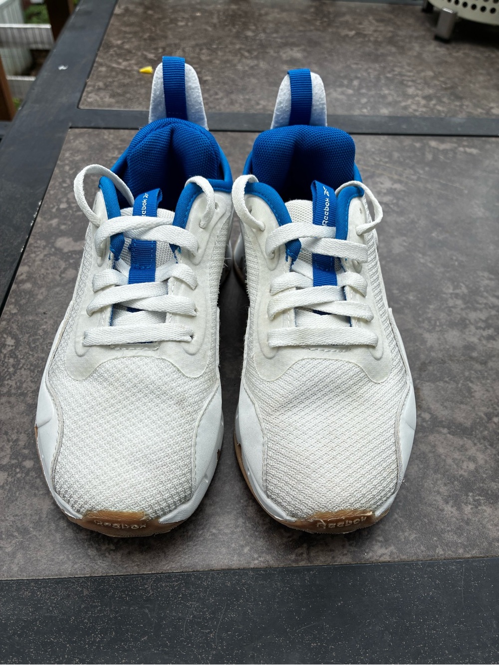 Reebok White Sneakers with Blue Liner and Accents